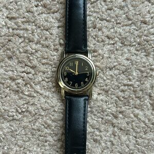 FMD women’s vintage black/gold tone adjustable watch one size measurements shown